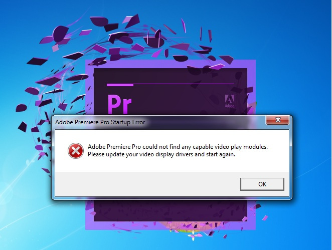 Adobe premiere pro startup error